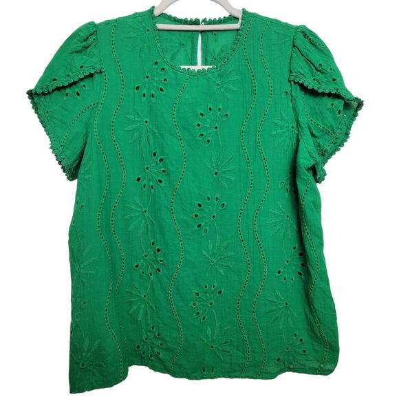 Unbranded Green Eyelet Tulip Sleeve Top No Size Tag - Picture 1 of 7